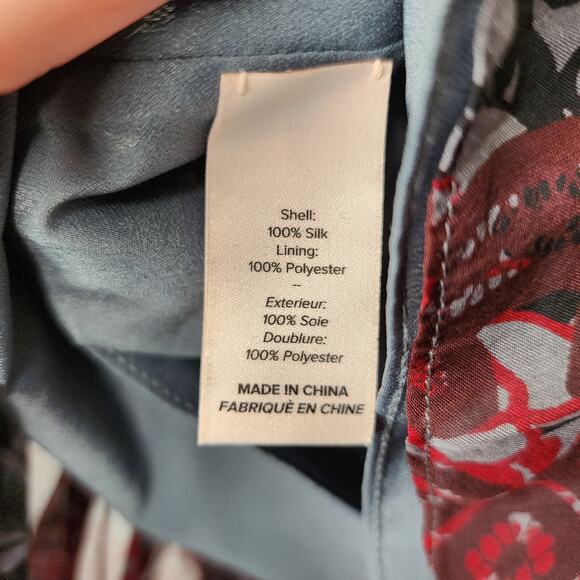 Cinq a Sept Silk Floral Tie Back Peplum Blouse Red Black S - Picture 9 of 9